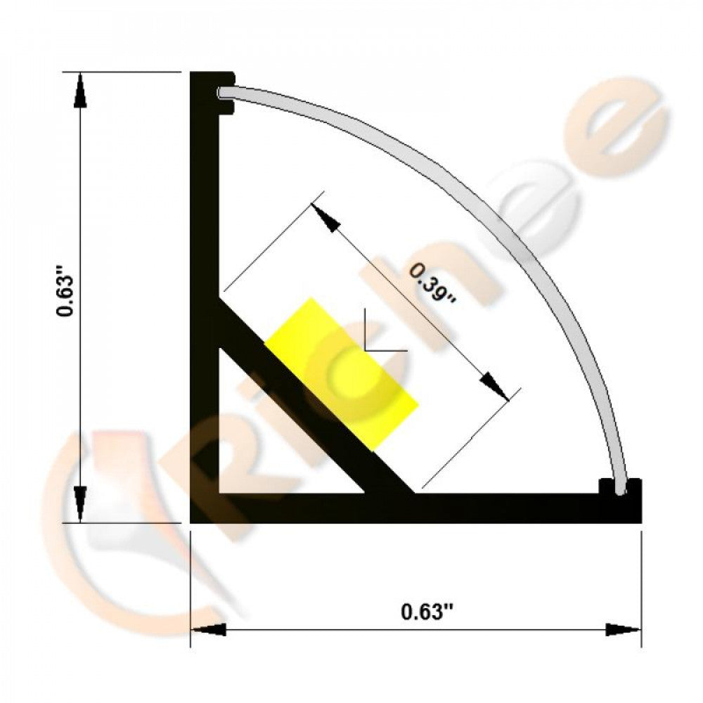 Richee Lighting - 5/8" Black Full Cover Angled Led Aluminum Channel