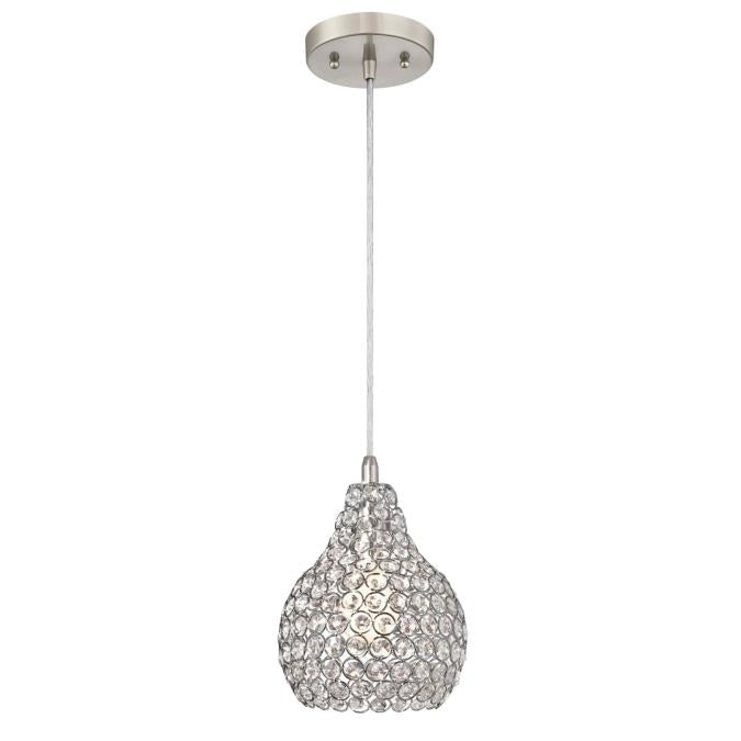 Westing House - Mini pendant, Base E26 Medium - Brushed Nickel Crystal