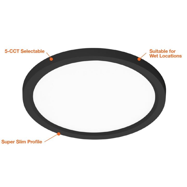 15" Surface Mount Round: Slim-Line 5-CCT Selectable 30W - Black