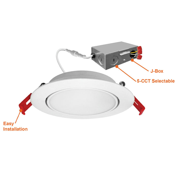 6" External J-Box Adjustable Downlight: Slim-Line 5-CCT Select 12W - White