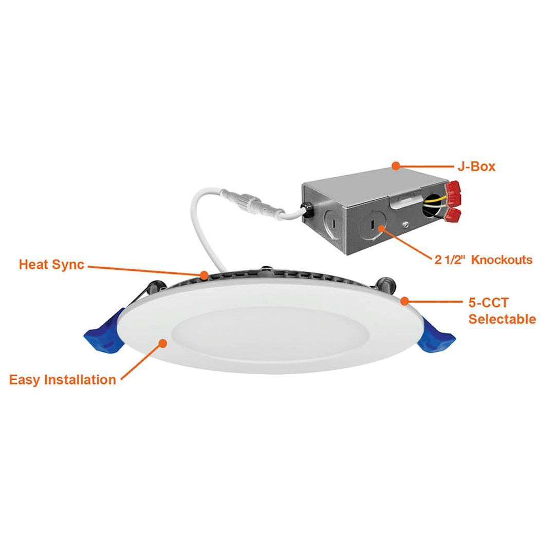 3" External J-Box Round Downlight: Slim-Line 5-CCT Select 8W - White