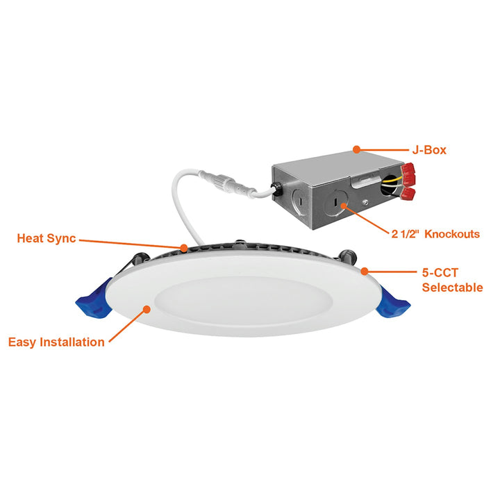 3" External J-Box Round Downlight: Slim-Line 5-CCT Select 8W - White