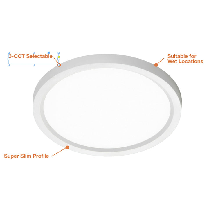 19" Surface Mount Round: Slim-Line 5-CCT Selectable 35W - White