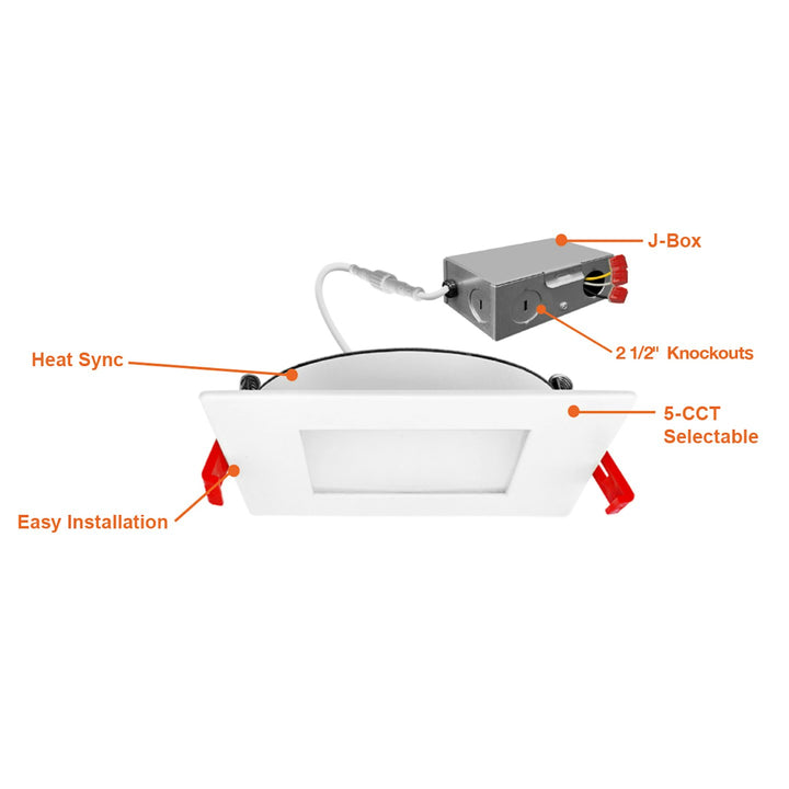 3" External J-Box Square Downlight: Slim-Line 5-CCT Select 8W - White