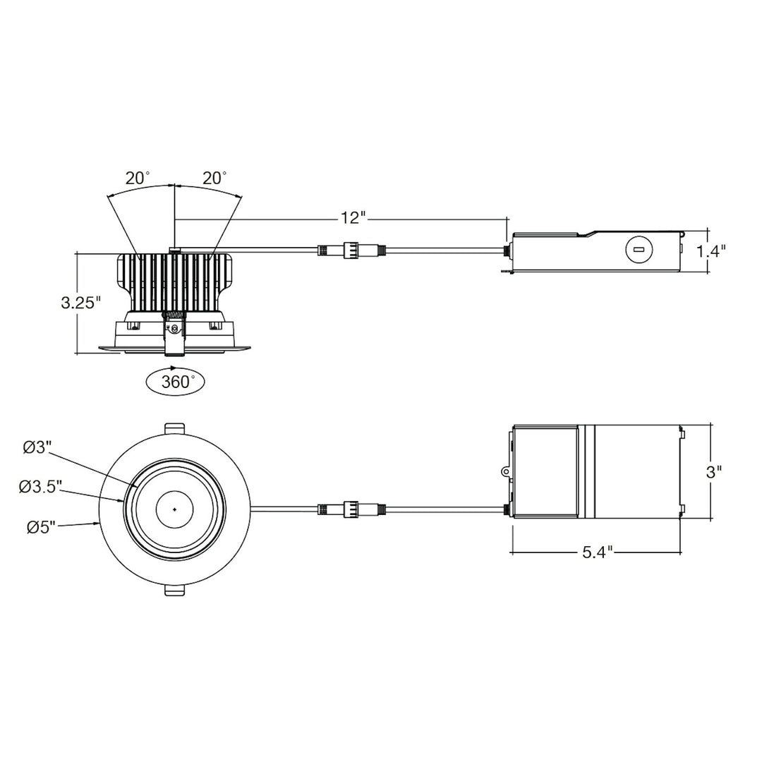 4" Gimbal Adjustable Downlight Canless, 5CCT Selectable, 18W - White