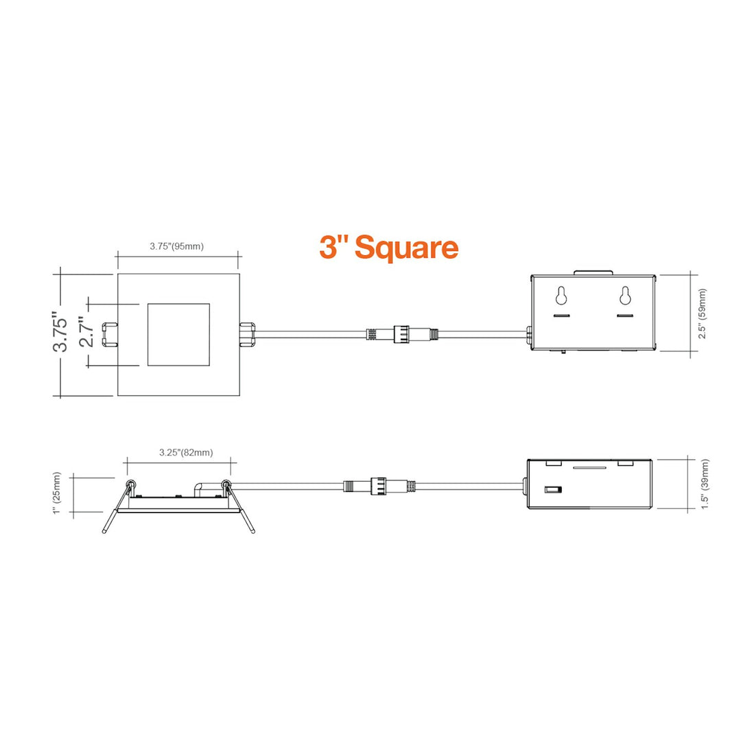 3" External J-Box Square Downlight: Slim-Line 5-CCT Select 8W - White