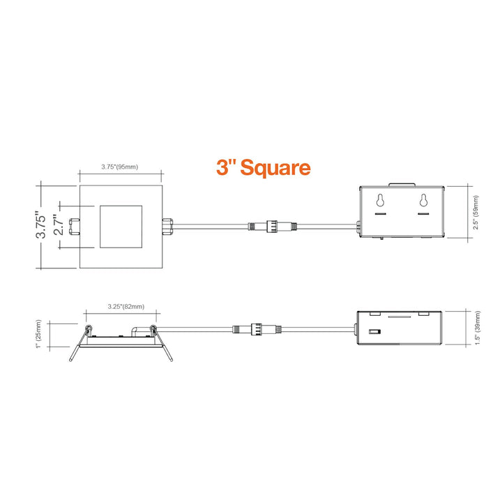 3" External J-Box Square Downlight: Slim-Line 5-CCT Select 8W - White