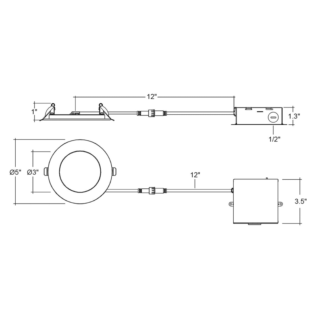 4" External J-Box Round Downlight: Slim-Line Fire Rated Round 5-CCT 12W - White