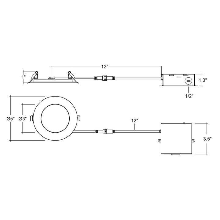 4" External J-Box Round Downlight: Slim-Line Fire Rated Round 5-CCT 12W - White