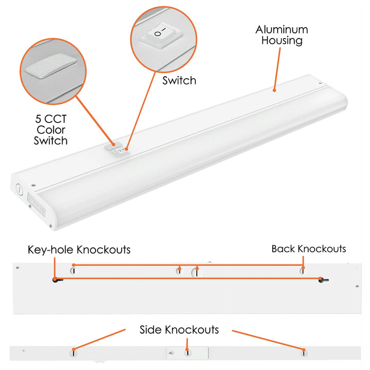 36" Undercabinet Bar, 5CCT Selectable, 15W - White