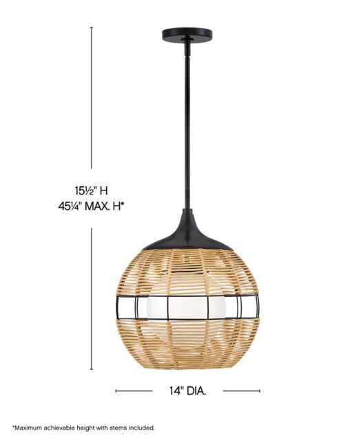 Maddox 19677BK-NAT Medium Orb Pendant - Black