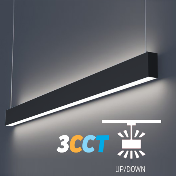 4' Selectable 3CCT Down Direct with UP LED Linear Light - Black Finish