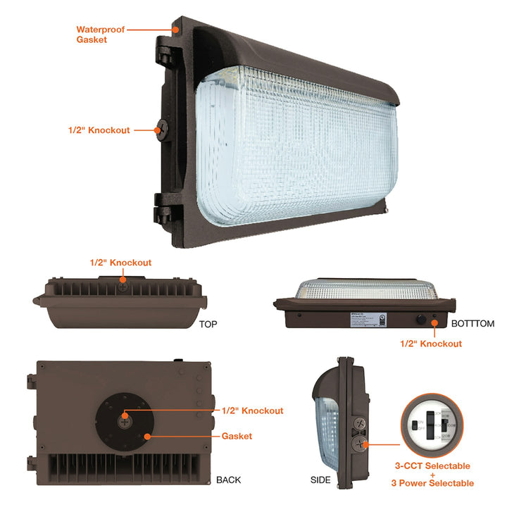 Slim Wall Pack: SL-Line 3-CCT & 5-Power Select w/ Photocell 60W/40W/30W - Bronze