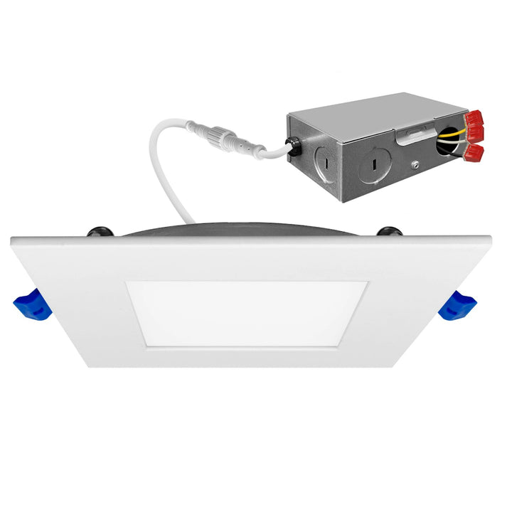 4" External J-Box Square Downlight: Slim-Line Square 5-CCT & 3-Power Select 12W/10W/8W - White