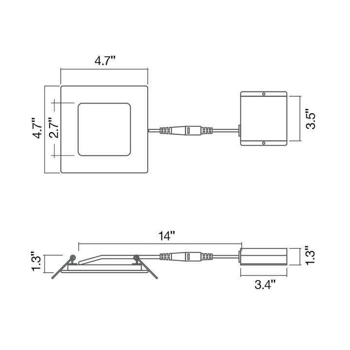 4" External J-Box Square Downlight: Slim-Line Square 5-CCT & 3-Power Select 12W/10W/8W - White