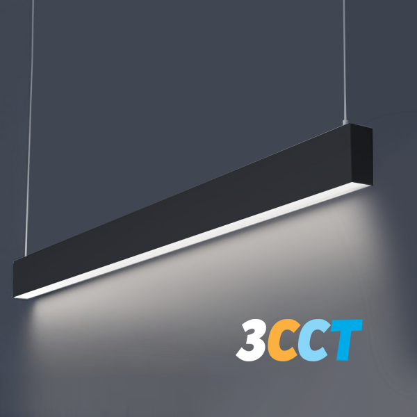 4' Selectable 3CCT Down Direct LED Linear Light - Black Finish