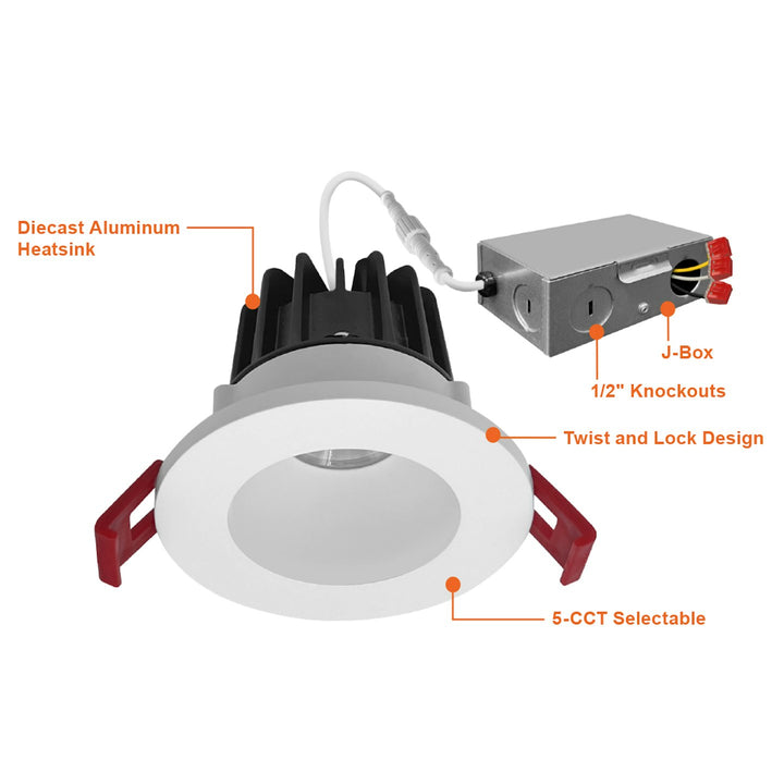 2" Smooth Downlight: SnapTrim-Line, 5CCT Selectable, 8W - White