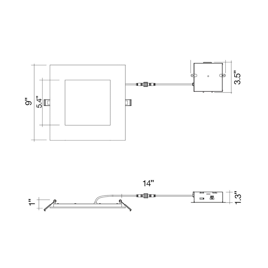 8" External J-Box Square Downlight: Slim-Line 5-CCT & 3-Power Select 22W/19W/16W - White