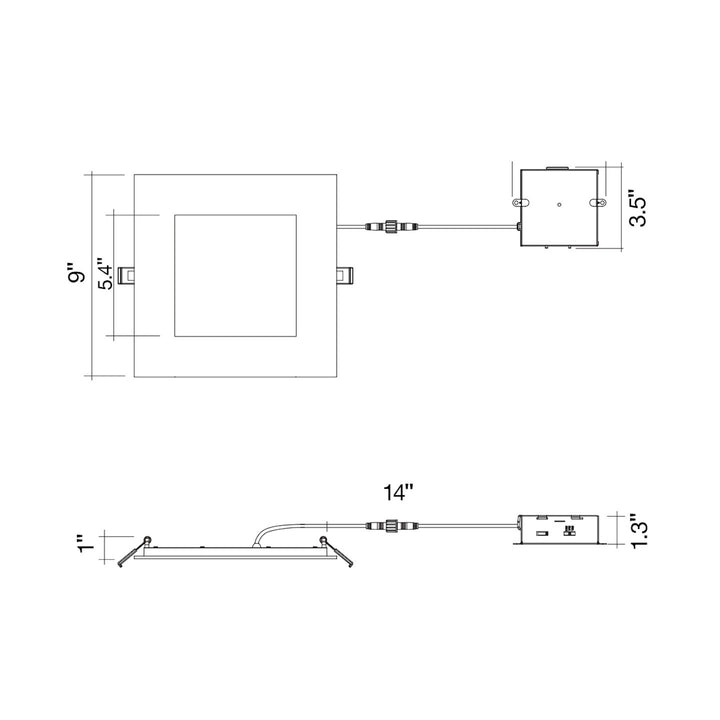 8" External J-Box Square Downlight: Slim-Line 5-CCT & 3-Power Select 22W/19W/16W - White