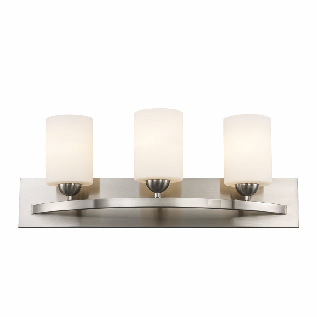 Moonlight 3-Light Frosted Glass Armed Vanity Wall Light -Brushed Nickel