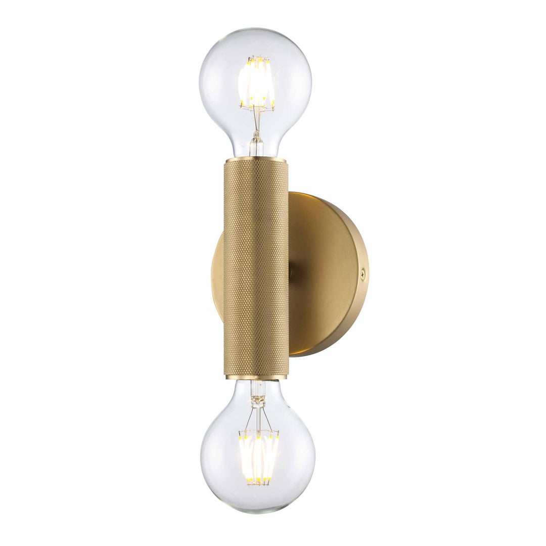 2-Light Bare Bulb Indoor Wall Sconce Industrial Knurled - Antique Gold