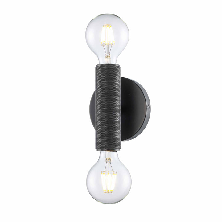 2-Light Bare Bulb Indoor Wall Sconce Industrial Knurled - Black