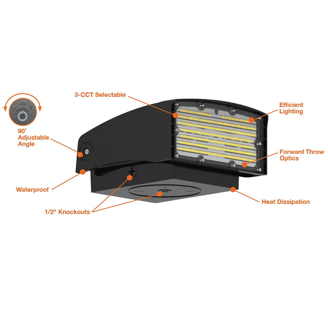 Full Cut Off Wall Packs Adjustable: AFC-Line, 3-CCT & 3-Power Select 80W/70W/60W - Black