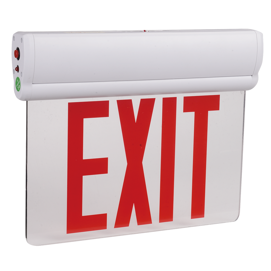 Single Face Edge-Lit LED Exit Sign - Red Letters with Silver Housing