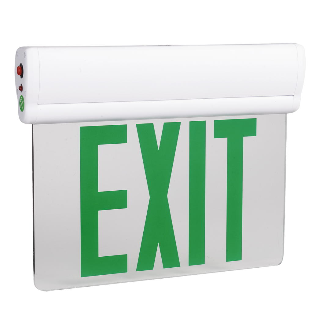 Single Face Edge-Lit LED Exit Sign - Green Letters with White Housing