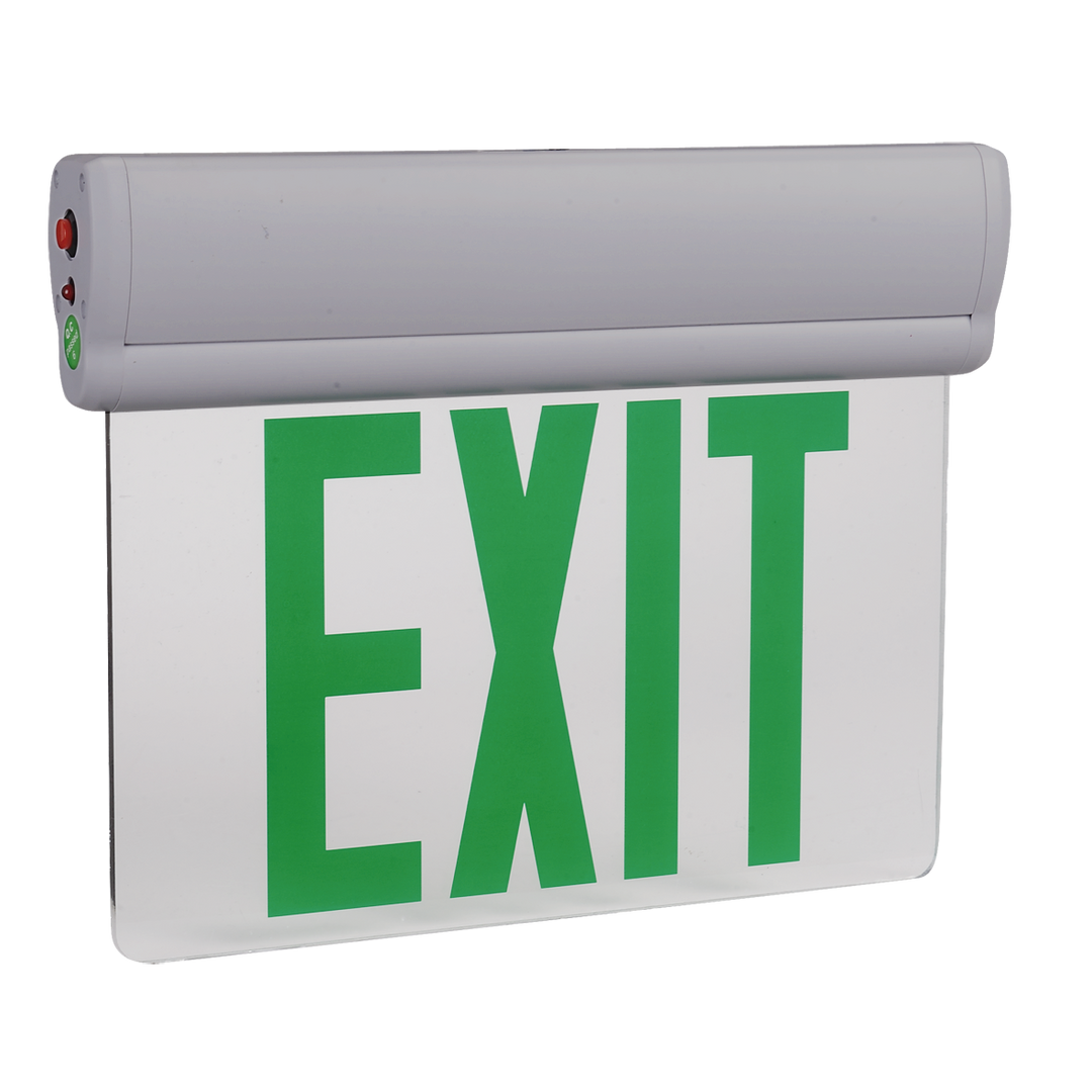 Single Face Edge-Lit LED Exit Sign - Green Letters with Gray Housing