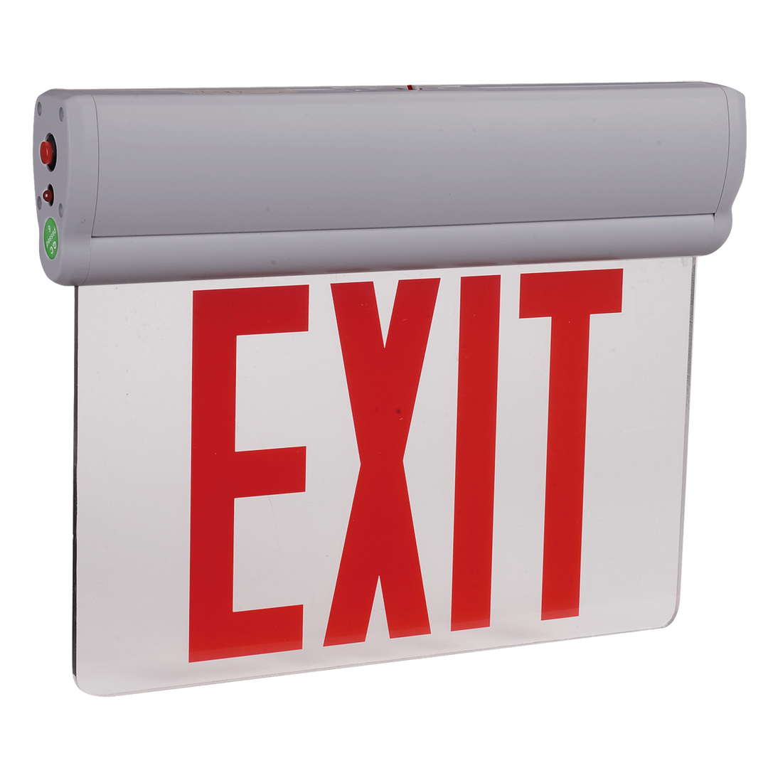 Single Face Edge-Lit LED Exit Sign - Red Letters with Gray Housing