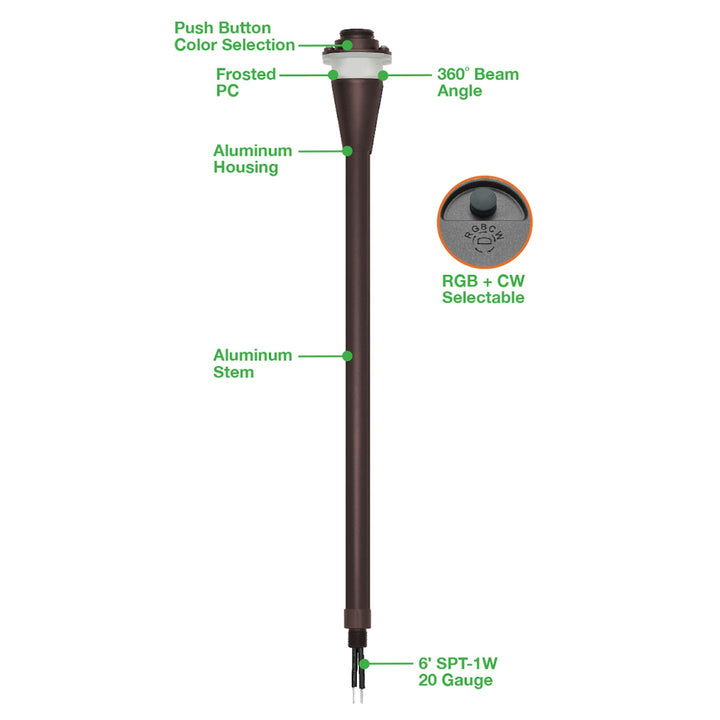 Landscape Path Light Stem - 21" Height, RGB+5CCT - Aluminum Bronze