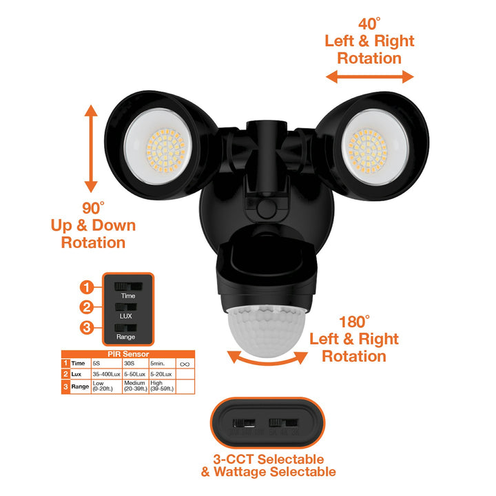 Security Flood Light with Motion Sensor - Black