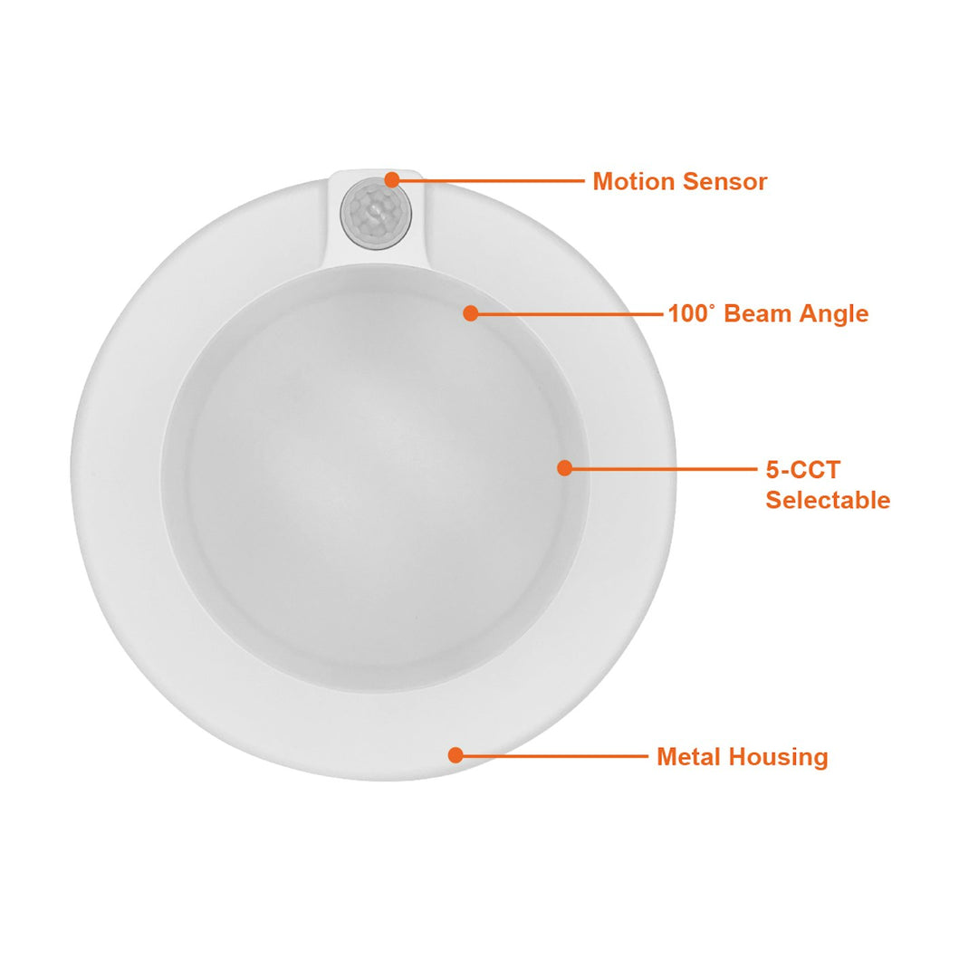 4" Disk Light w/ PIR Sensor: Cusp-Line 5-CCT Selectable 10W - White