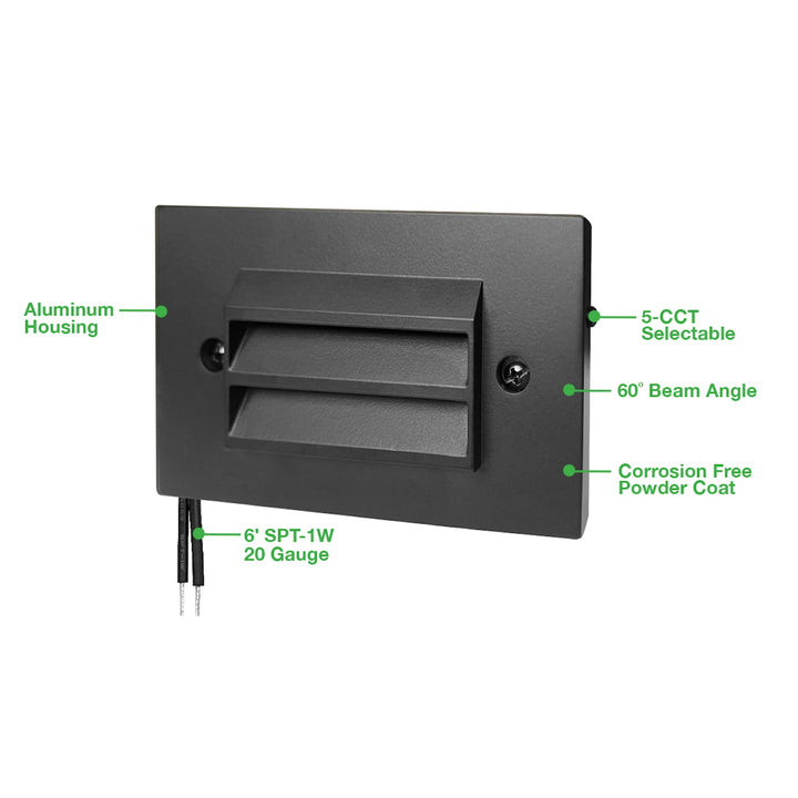 Surface Mount Step Light 5" Width - Louver - Black