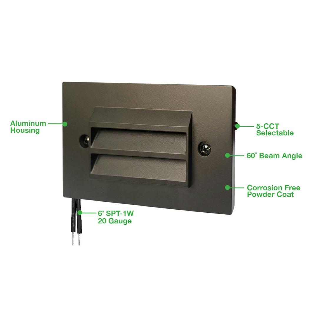 Surface Mount Step Light 5" Width - Louver - Bronze