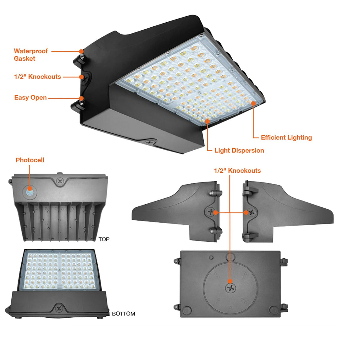 Full-Cutoff Wall Pack: Flat-FC Line, 3-CCT & 5-Power Select w/ Photocell 60W/50W/40W/30W/20W - Black