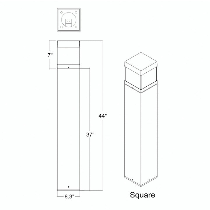 Bollard Square Bronze with Square Cone Flat Top 22W/16W/12W