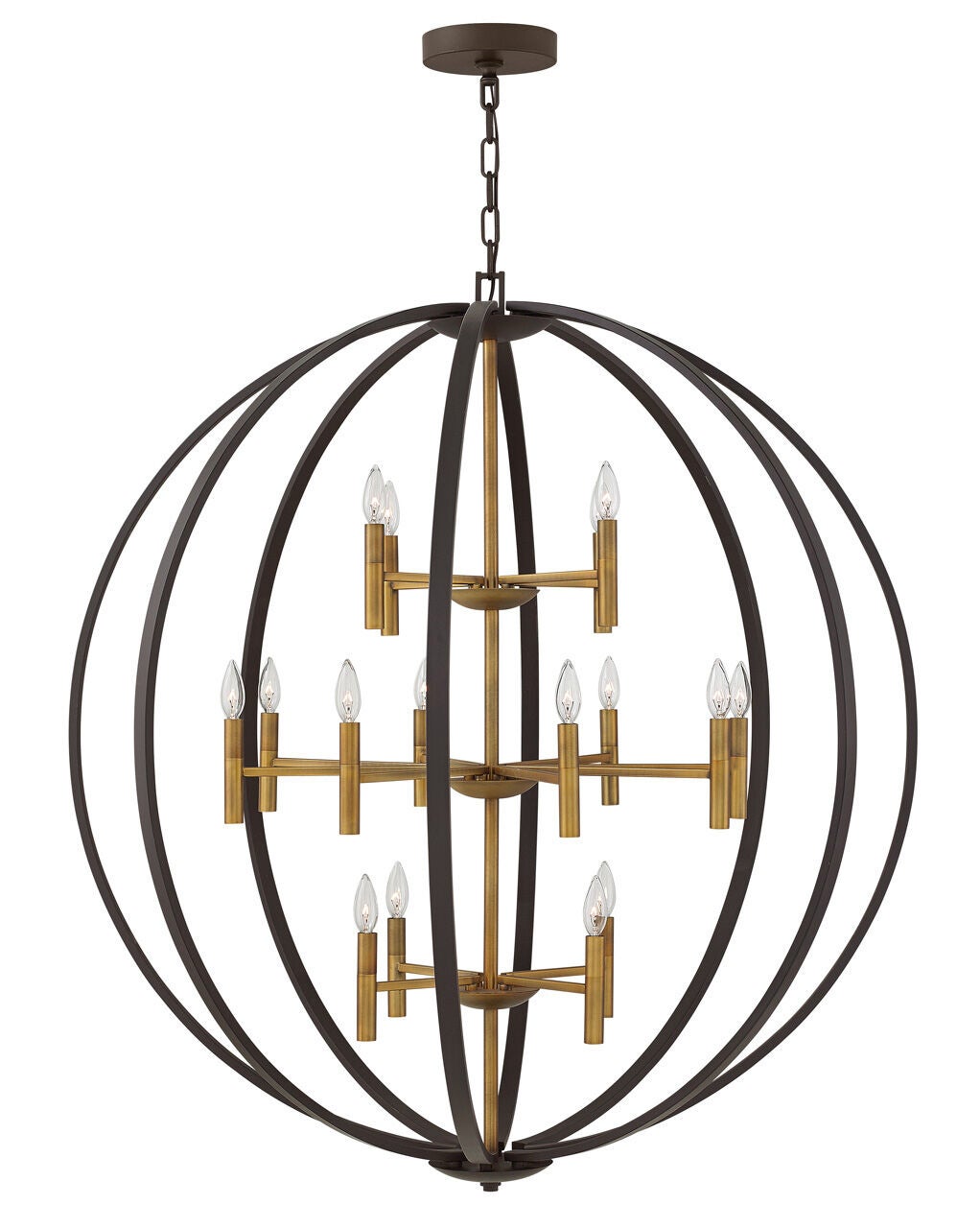 Euclid 3464SB - Double XL Three Tier Orb Chandelier -  Bronze