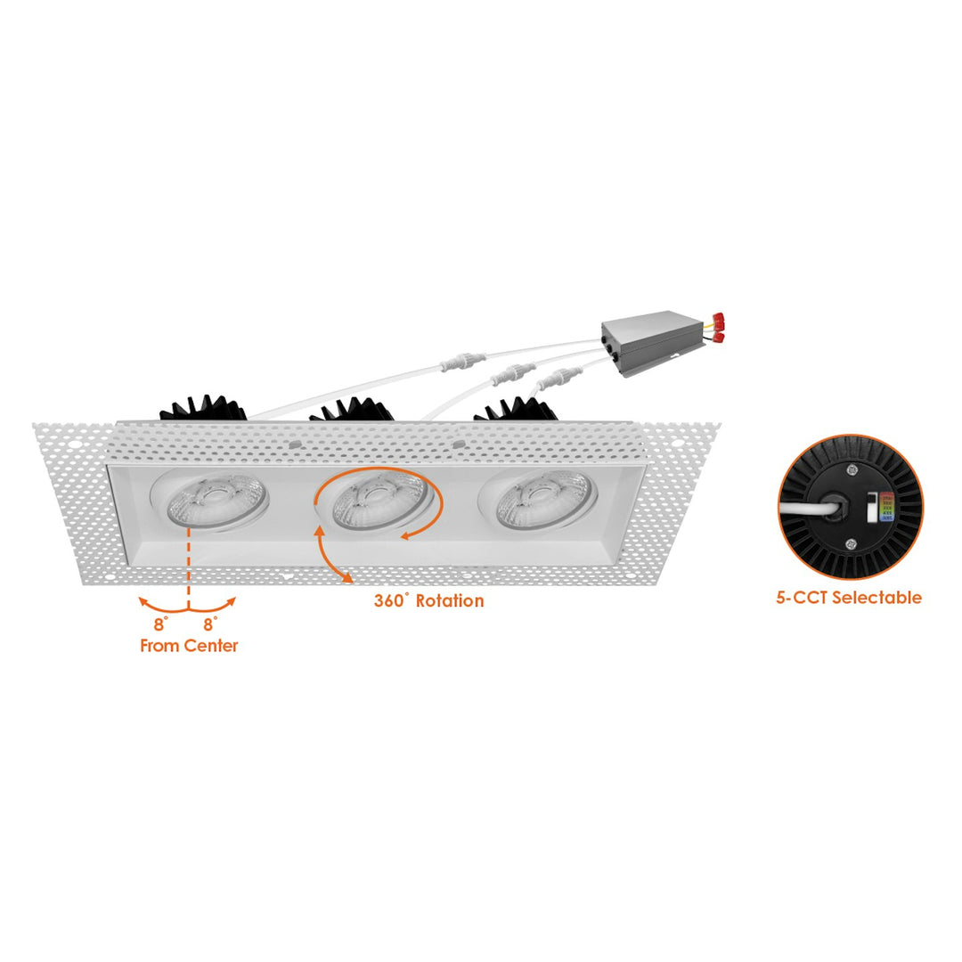 4" Multiple: Trimless Triple Head 5-CCT Selectable 45W - White