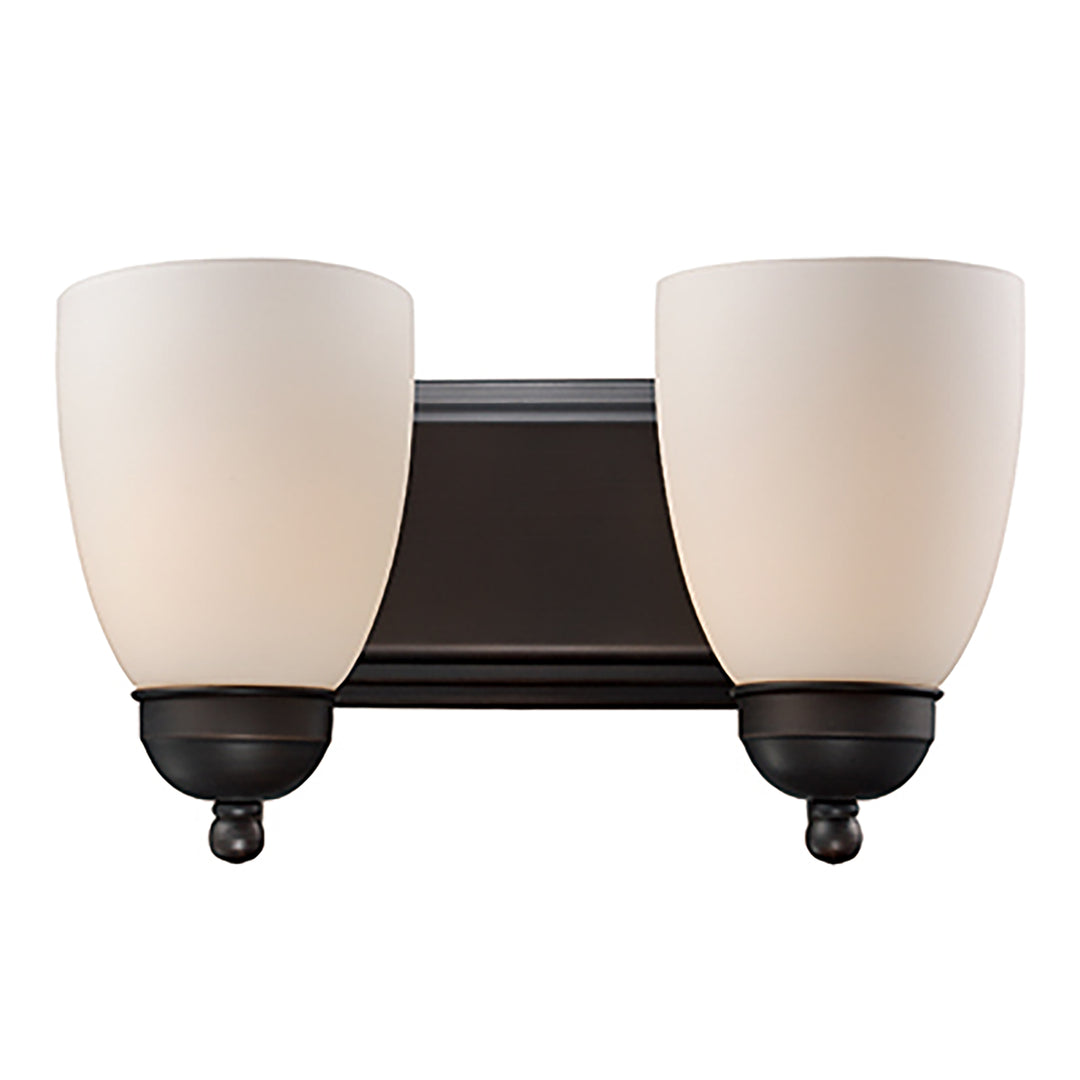 2-Light Armed Vanity Wall Light, with Glass Bell Shades Opal Glass - Rubbed Oil Bronze