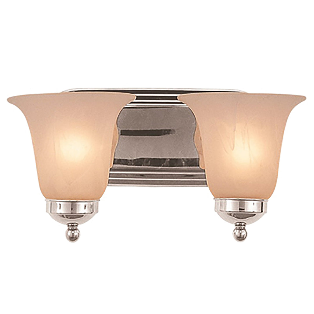 Clayton Reversible Mount, 2-Light Armed Vanity Wall Light, with Glass Bell Shades - Polished Chrome