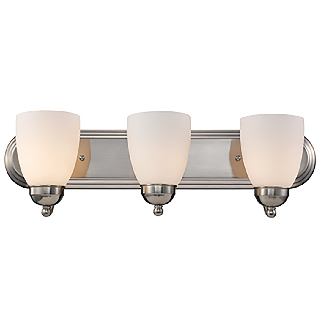 3-Light Armed Vanity Wall Light, with Glass Bell Shades Opal Glass -  Brushed Nickel