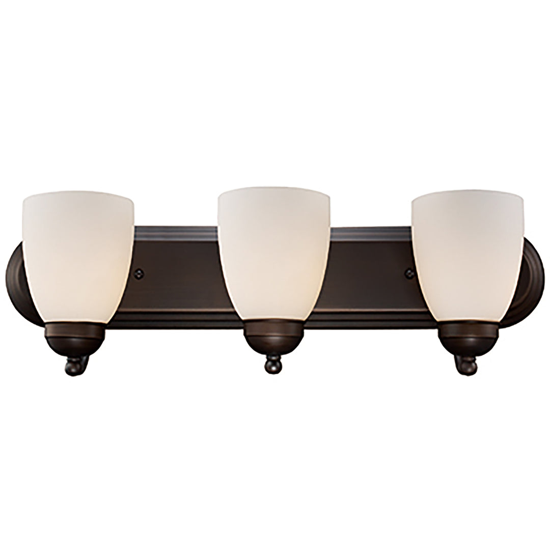 3-Light Armed Vanity Wall Light, with Glass Bell Shades Opal Glass - Rubbed Oil Bronze