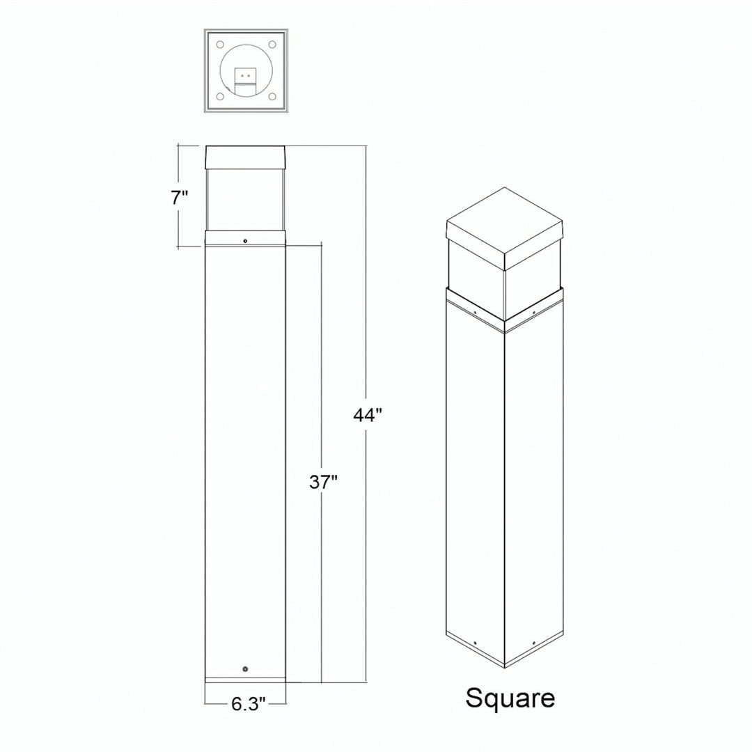 Bollard Square with Square Cone Flat Top 22W/16W/12W - Black