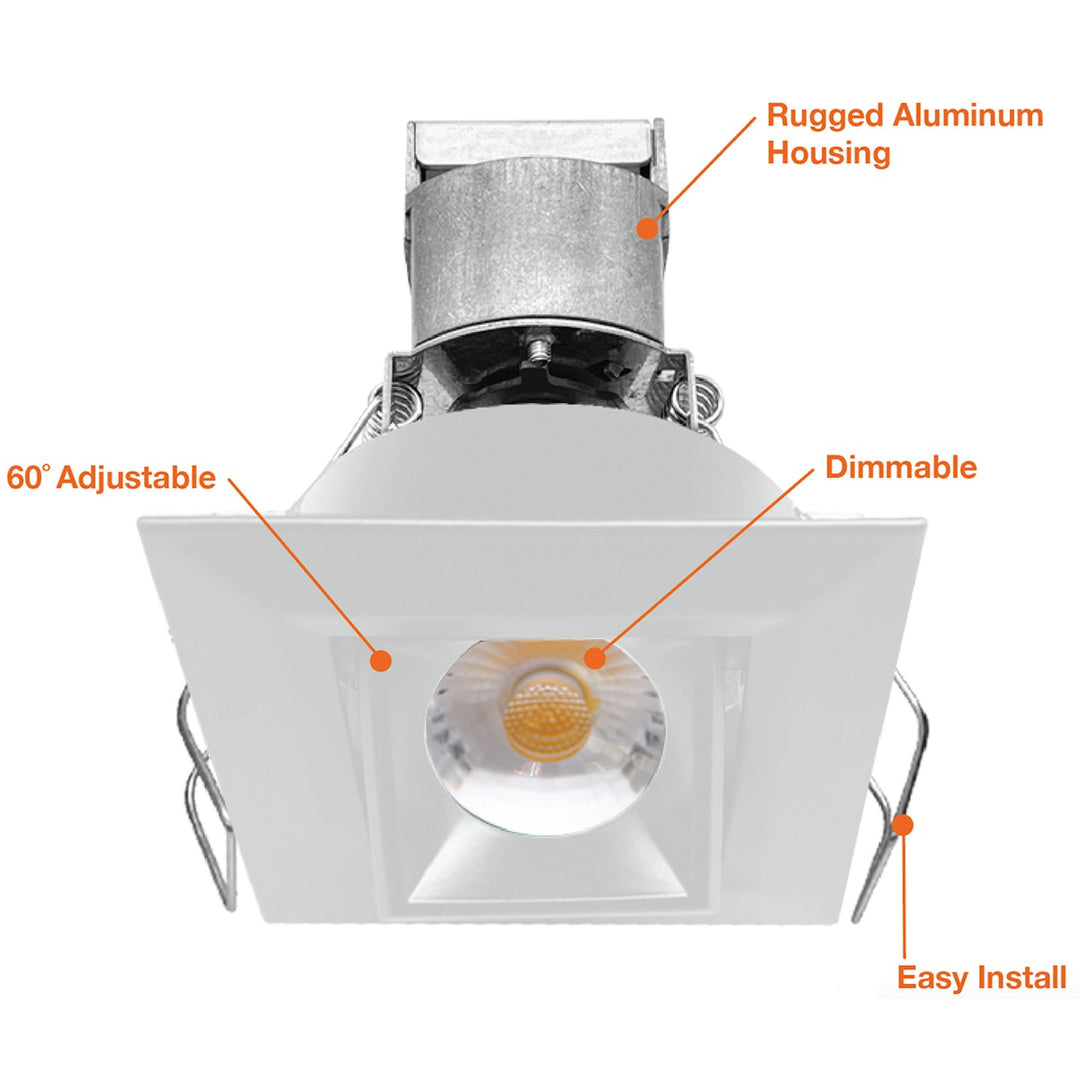 1" LV Square Gimbal Downlight: Mini-Line 6W - White