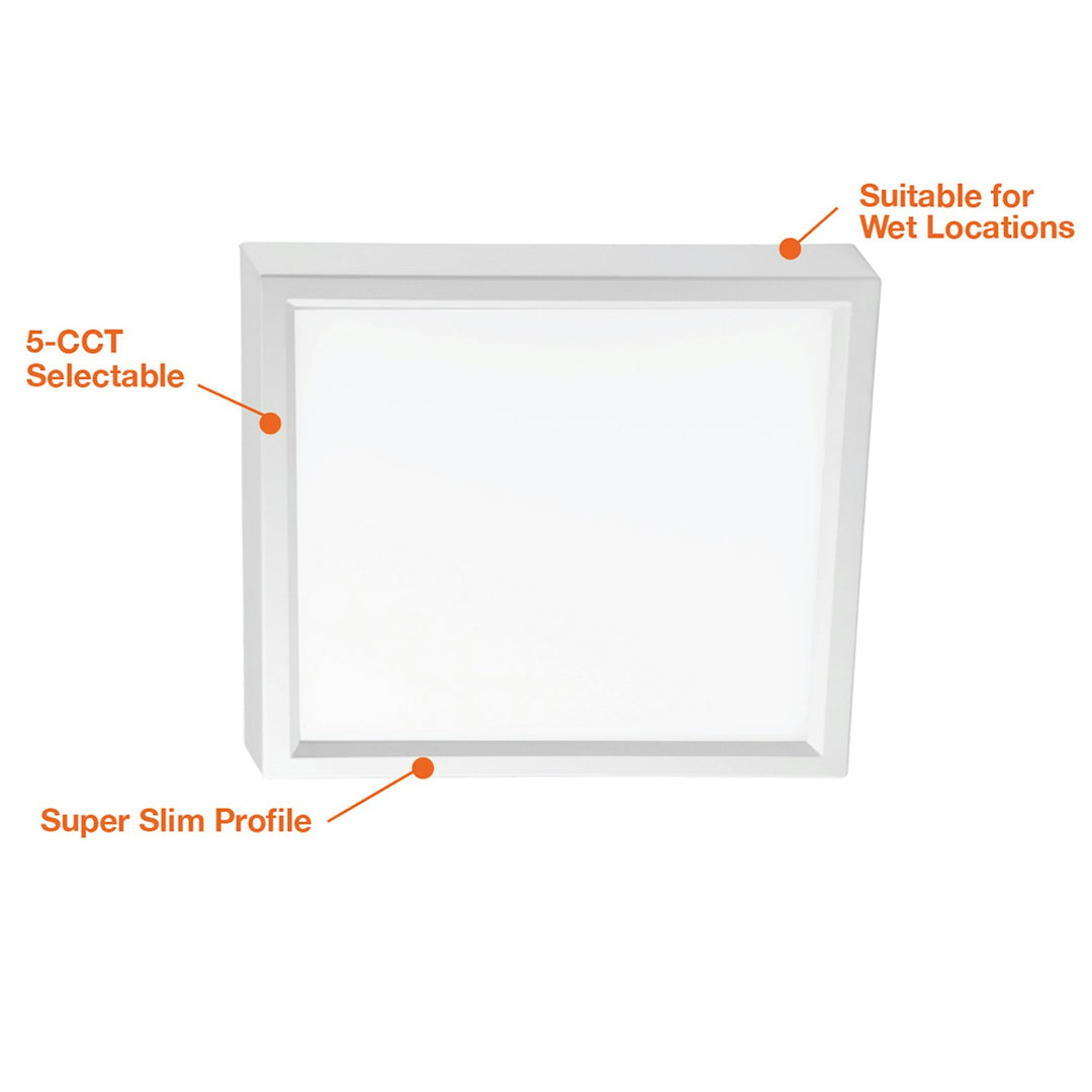 12" SlimLine Surface Mount Square 5CCT Selectable, 22W - White