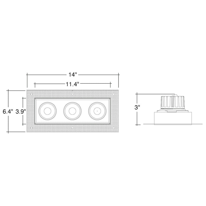 4" Multiple: Trimless Triple Head 5-CCT Selectable 45W - Black