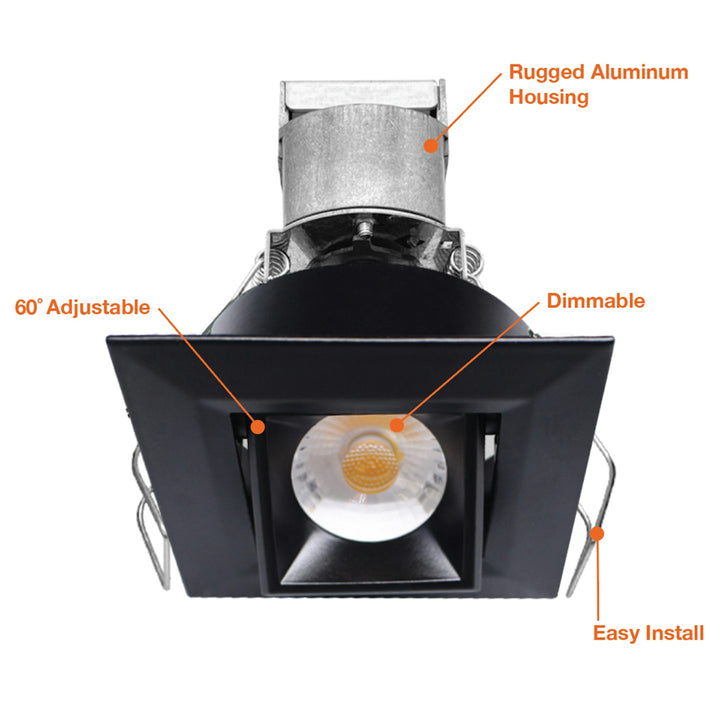 1" LV Square Gimbal Downlight: Mini-Line 6W - Black