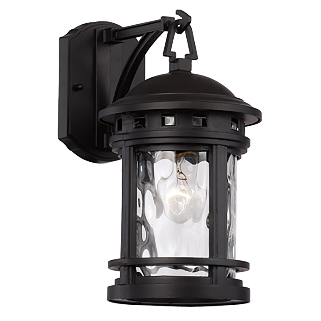 Boardwalk Collection 1-Light, Hook Hanging Wall Lantern with Water Glass - Black